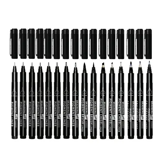 Капиллярные ручки линеры 16 шт. черные, 0,15-3,0 мм, BRAUBERG ART CLASSIC, 143946, фото 3
