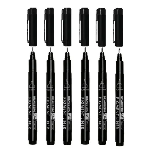 Капиллярные ручки линеры 6 шт. черные, 0,2/0,25/0,3/0,35/0,45/0,7 мм, BRAUBERG ART CLASSIC, 143942, фото 3