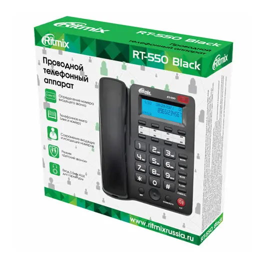 Телефон RITMIX RT-550 black, АОН, спикерфон, память 100 номеров, тональный/импульсный режим, 80001483, фото 5