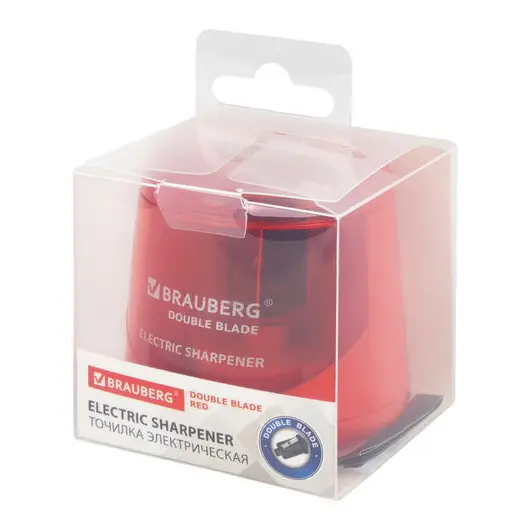 Точилка электрическая BRAUBERG DOUBLE BLADE RED, двойное лезвие, питание от 2 батареек АА, 271338, фото 10