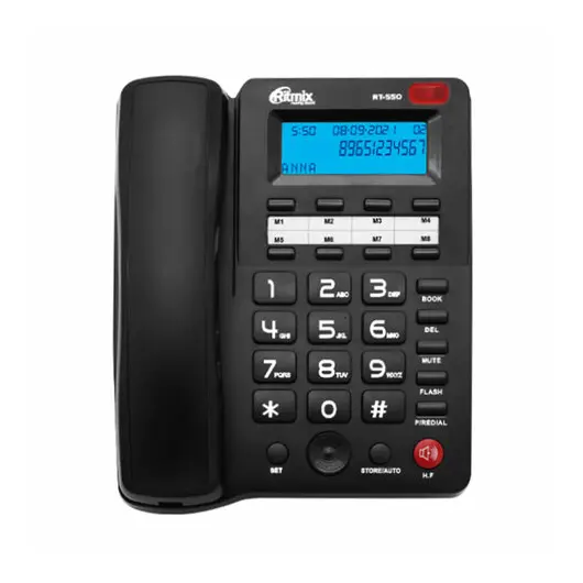 Телефон RITMIX RT-550 black, АОН, спикерфон, память 100 номеров, тональный/импульсный режим, 80001483, фото 1