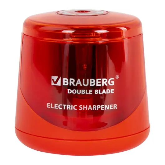Точилка электрическая BRAUBERG DOUBLE BLADE RED, двойное лезвие, питание от 2 батареек АА, 271338, фото 1