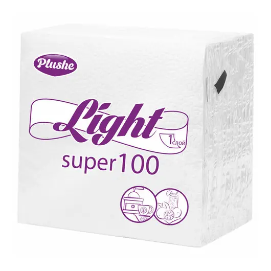 Салфетки бумажные 90 штук, 22,5х22,5 см, PLUSHE Light, белые, 100% целлюлоза, фото 1