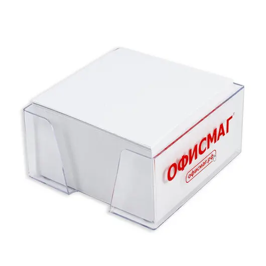 Блок для записей ОФИСМАГ в подставке прозрачной, куб 9х9х5 см, белый, белизна 95-98%, 127797, фото 2