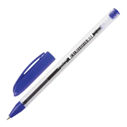 Ручка шариковая масляная ОФИСМАГ, СИНЯЯ, корпус прозрачный, узел 0,7 мм, линия письма 0,35 мм, 142151, фото 1