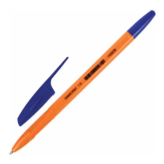Ручка шариковая ОФИСМАГ &quot;X-333 Orange&quot;, СИНЯЯ, корпус оранжевый, узел 1 мм, линия письма 0,5 мм, 143228, фото 1