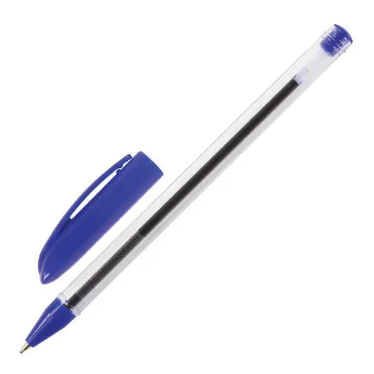 Ручка шариковая масляная ОФИСМАГ, СИНЯЯ, корпус прозрачный, узел 0,7 мм, линия письма 0,35 мм, 142151, фото 2