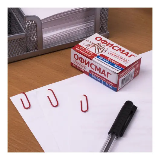 Скрепки ОФИСМАГ, 25 мм, красные, 100 шт., в картонной коробке, 226245, фото 7