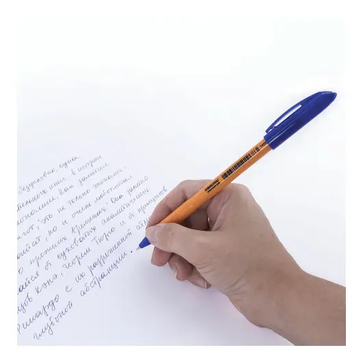 Ручка шариковая масляная ОФИСМАГ, СИНЯЯ, корпус оранжевый, узел 0,7 мм, линия письма 0,35 мм, 143221, фото 8