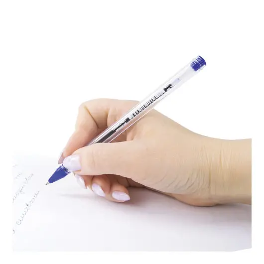 Ручка шариковая масляная ОФИСМАГ, СИНЯЯ, корпус прозрачный, узел 0,7 мм, линия письма 0,35 мм, 142151, фото 8