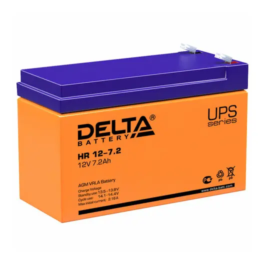 Аккумуляторная батарея для ИБП любых торговых марок, 12 В, 7,2 Ач, 151х65х94 мм, DELTA, HR 12-7.2, фото 1