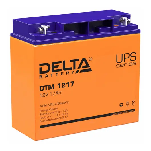 Аккумуляторная батарея для ИБП любых торговых марок, 12 В, 17 Ач, 181х77х167 мм, DELTA, DTM 1217, фото 1