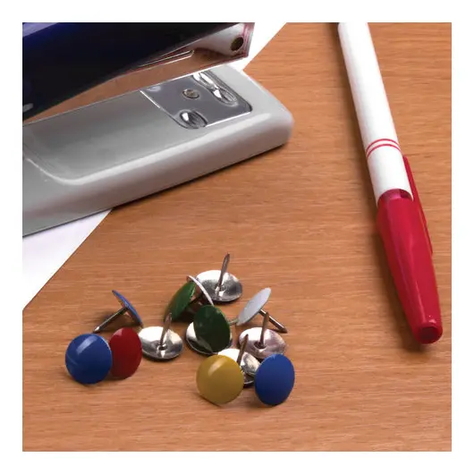 Кнопки канцелярские ОФИСМАГ, металлические, цветные, 10 мм, 50 шт., в картонной коробке, 226769, фото 6
