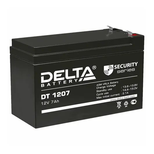 Аккумуляторная батарея для ИБП любых торговых марок, 12 В, 7 Ач, 151х65х95 мм, DELTA, DT 1207, фото 1