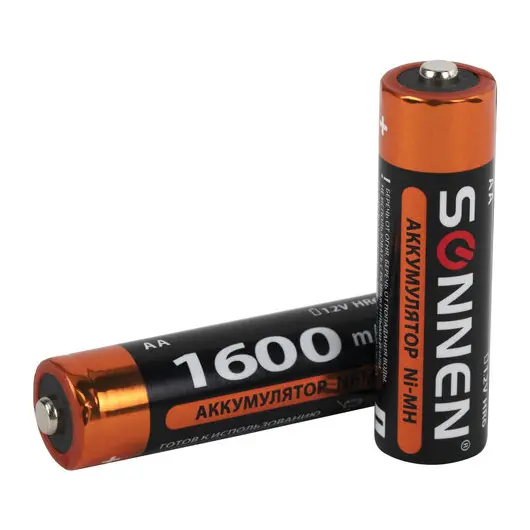 Батарейки аккумуляторные Ni-Mh пальчиковые КОМПЛЕКТ 4 шт., АА (HR6) 1600 mAh, SONNEN, 455605, фото 7