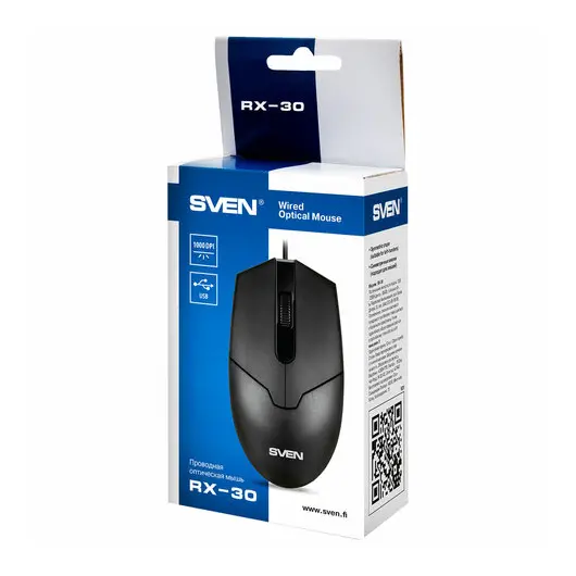 Мышь проводная SVEN RX-30, USB, 2 кнопки + 1 колесо-кнопка, оптическая, черная, SV-018, SV-018214, фото 4