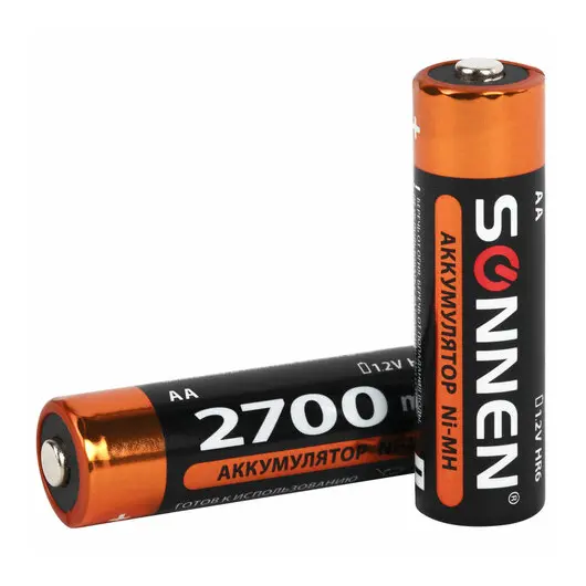 Батарейки аккумуляторные Ni-Mh пальчиковые КОМПЛЕКТ 6 шт., АА (HR6) 2700 mAh, SONNEN, 455608, фото 7