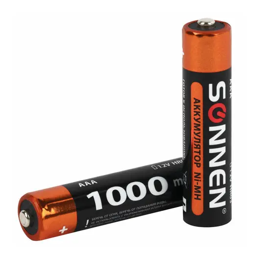Батарейки аккумуляторные Ni-Mh мизинчиковые КОМПЛЕКТ 4 шт., AAA (HR03) 1000 mAh, SONNEN, 455610, фото 7