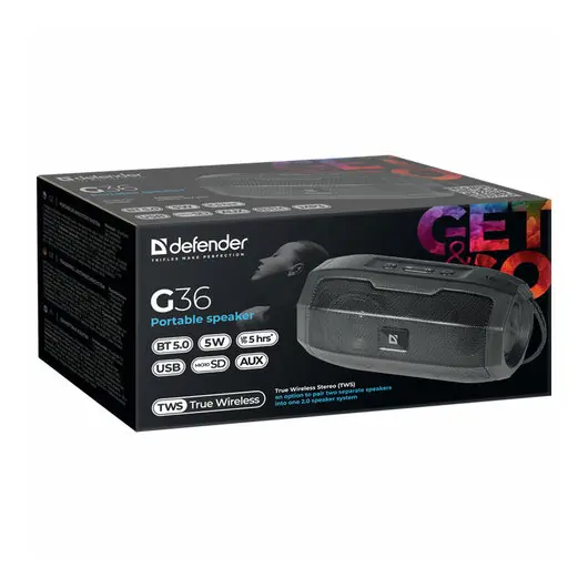Колонка портативная DEFENDER G36, 5 Вт, Bluetooth, FM-тюнер, USB, черная, 65036, фото 5