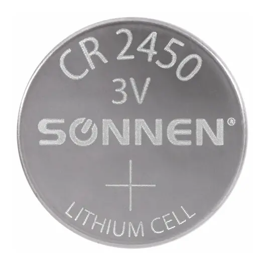 Батарейка литиевая CR2450 1 шт. &quot;таблетка, дисковая, кнопочная&quot;, SONNEN Lithium, в блистере, 455601, фото 4
