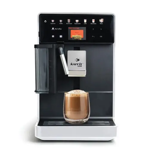 Кофемашина KAFFIT A5, 1400 Вт, объем 1,3 л, емкость для зерен 200 г, автокапучинатор, белая, A5 White, фото 1