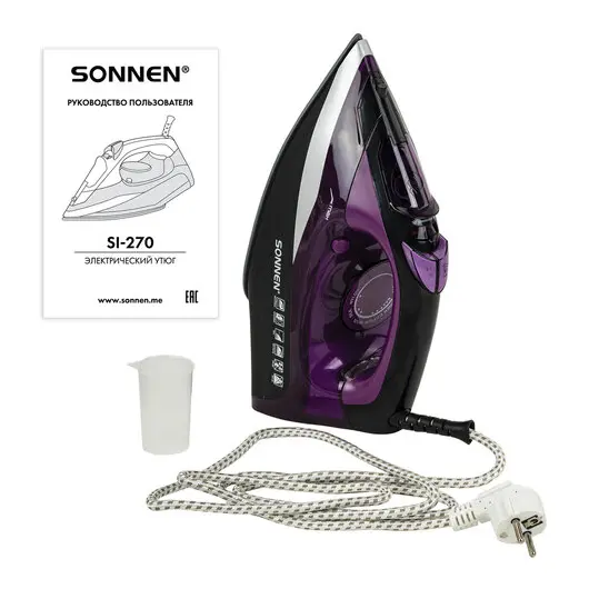 Утюг SONNEN SI-270, 2600 Вт, керамическое покрытие, антикапля, антинакипь, черный/фиолетовый, 455280, фото 11