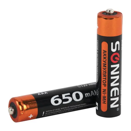 Батарейки аккумуляторные Ni-Mh мизинчиковые КОМПЛЕКТ 4 шт., AAA (HR03) 650 mAh, SONNEN, 455609, фото 7