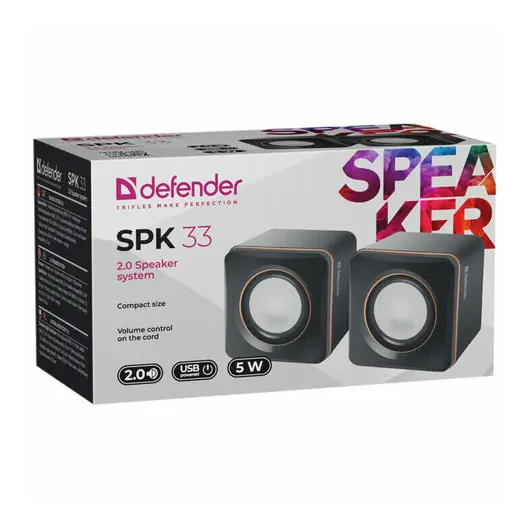 Колонки компьютерные DEFENDER SPK-33, 2.0, 5 Вт, 3,5 мм джек, пластик, черные, 65633, фото 3