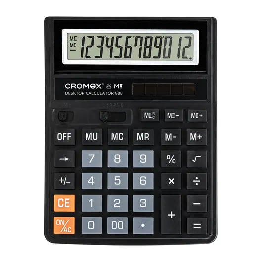 Калькулятор настольный СROMEX 888 (185x145 мм), 12 разрядов, ЧЕРНЫЙ, 271728, фото 2