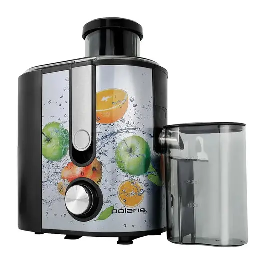 Соковыжималка POLARIS PEA 0829 Fruit Fusion, 800 Вт, стакан 0,35 л, емкость жмыха 1 л, пластик, сталь/черный, 15935, фото 2
