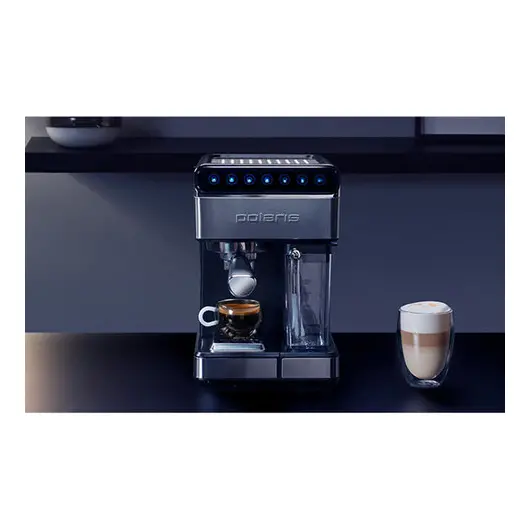 Кофеварка рожковая POLARIS PCM 1535E, 1400 Вт, объем 1,8 л, 15 бар, автокапучинатор, черная, 37135, фото 10