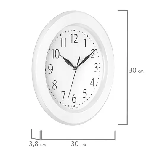 Часы настенные TROYKATIME (TROYKA) 122211201, круг, белые, белая рамка, 30х30х3,8 см, фото 4