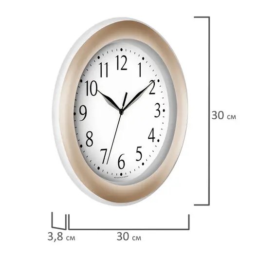 Часы настенные TROYKATIME (TROYKA) 122281201, круг, белые, золотая рамка, 30х30х3,8 см, фото 4