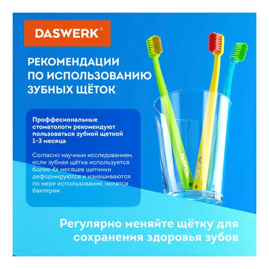Зубные щетки, набор 6 штук, для взрослых и детей, СРЕДНЕ-МЯГКИЕ (MEDIUM SOFT), DASWERK, 608214, фото 2