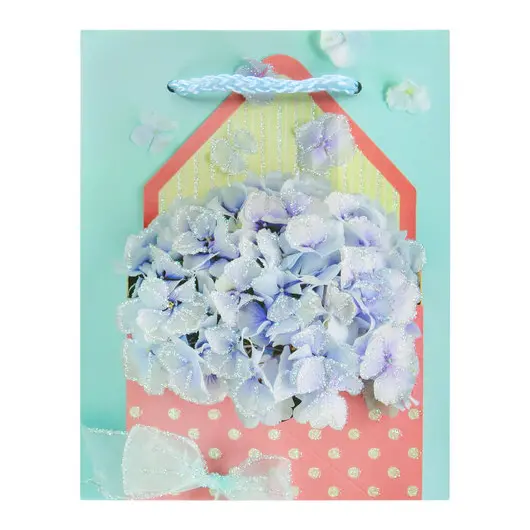 Пакет подарочный (1 штука) 11x6x15 см, ЗОЛОТАЯ СКАЗКА &quot;Summer Flowers&quot;, глиттер, голубой, 608246, фото 2