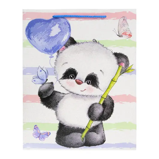 Пакет подарочный (1 штука) 26x13x32 см, ЗОЛОТАЯ СКАЗКА &quot;Lovely Panda&quot;, глиттер, белый с голубым, 608241, фото 2