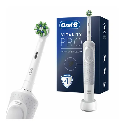 Зубная щетка электрическая ORAL-B (Орал-би) Vitality Pro, БЕЛАЯ, 1 насадка, 80367659, фото 3