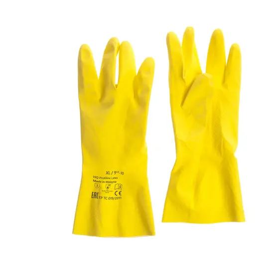 Перчатки латексные КЩС, сверхпрочные, плотные, хлопковое напыление, размер 9,5-10 XL, очень большой, желтые, HQ Profiline, 73590, фото 4
