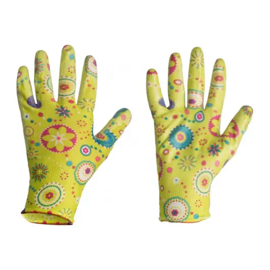 Перчатки полиэфирные САДОВЫЕ цветные, 1 пара, 15 класс, 33-35 г, размер 8, нитрильный латекс, сад, фото 2
