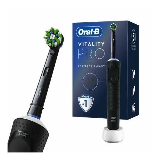 Зубная щетка электрическая ORAL-B (Орал-би) Vitality Pro, ЧЕРНАЯ, 1 насадка, 80367641, фото 3