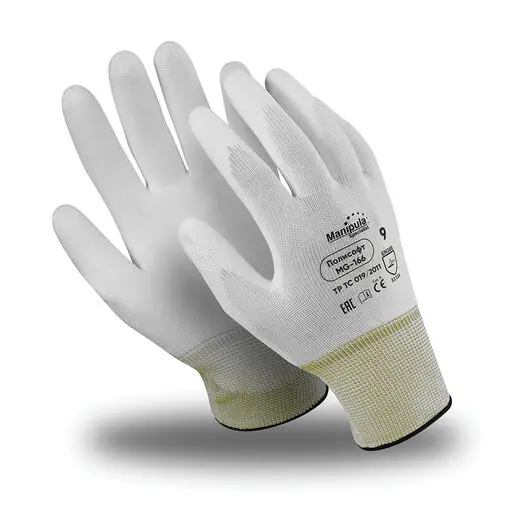 Перчатки полиэфирные MANIPULA ПОЛИСОФТ, полиуретановое покрытие (облив), размер 8 (M), белые, MG-166, фото 1