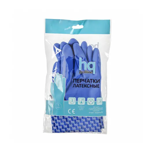 Перчатки латексные КЩС, сверхпрочные, плотные, хлопковое напыление, размер 7,5-8 M, средний, синие, HQ Profiline, 74734, фото 2