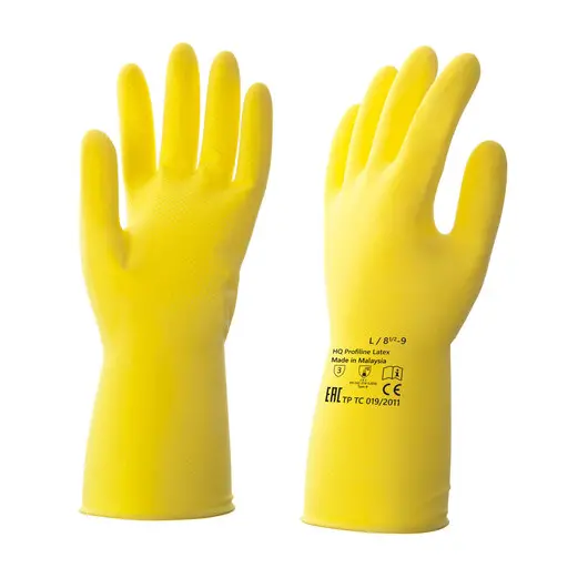 Перчатки латексные КЩС, сверхпрочные, плотные, хлопковое напыление, размер 8,5-9 L, большой, желтые, HQ Profiline, 73587, фото 5