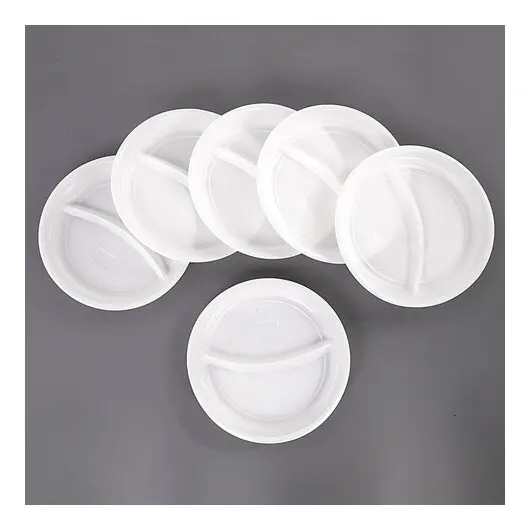 Одноразовые тарелки 2-х секционные КОМПЛЕКТ 100 шт. 220 мм, белые, ПП, холодное/горячее, LAIMA СТАНДАРТ, 608768, фото 4