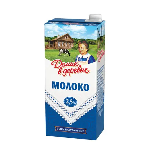 Молоко ДОМИК В ДЕРЕВНЕ, жирность 2,5%, ультрапастеризованное, картонная упаковка, 950 г, 9392, фото 1